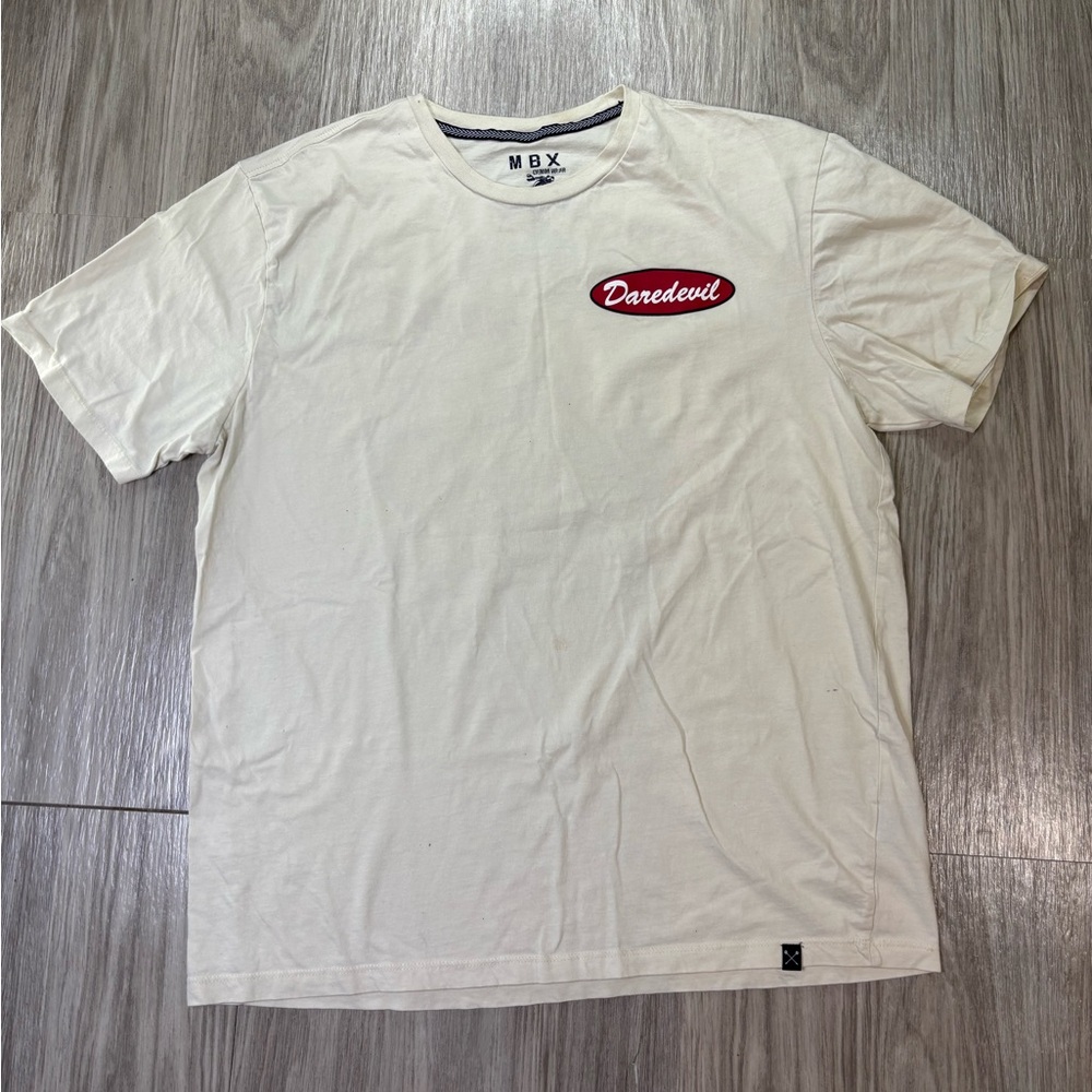 MBX Denim Wear Daredevil Size XL  T-Shirt White Throttle Body Steel & Chrome
